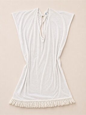 3/$20 La Vie En Rose Aqua White Beach Cover-Up with Fringe / fits Medium - XL